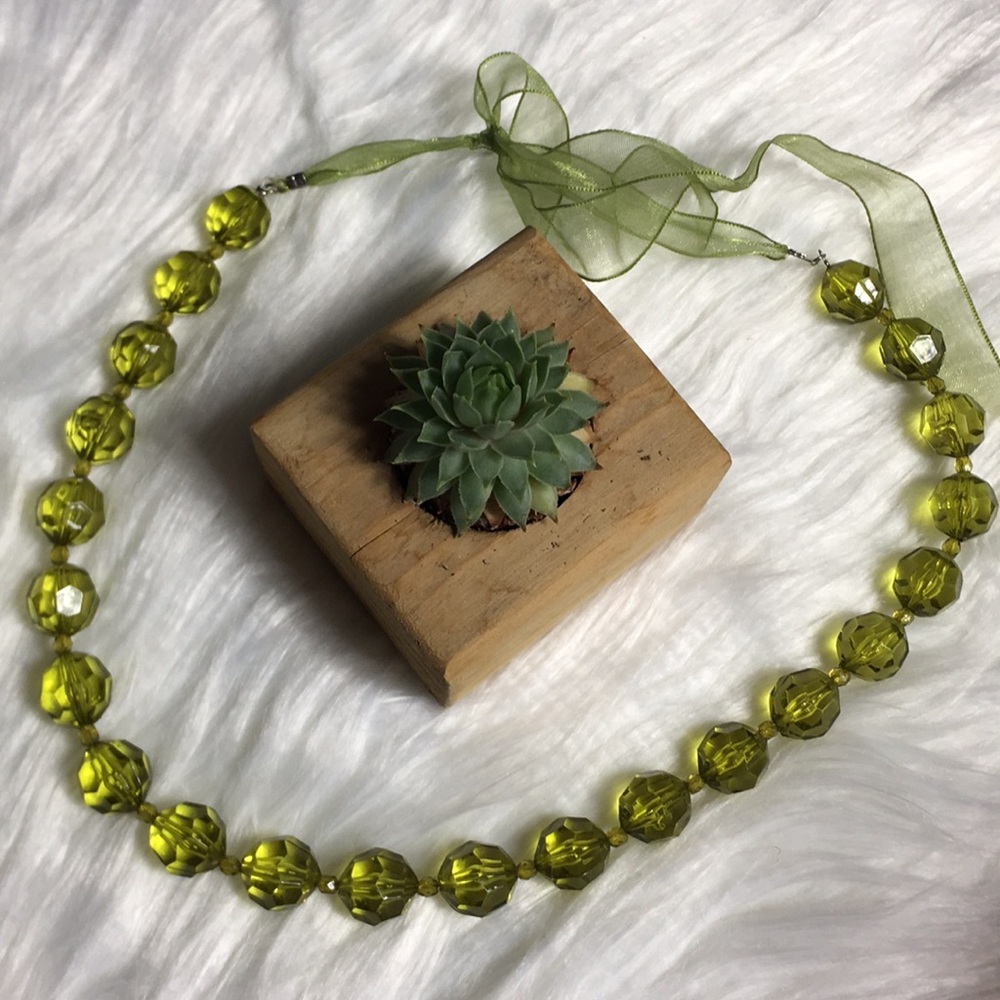 Green beaded statement necklace costume jewelry